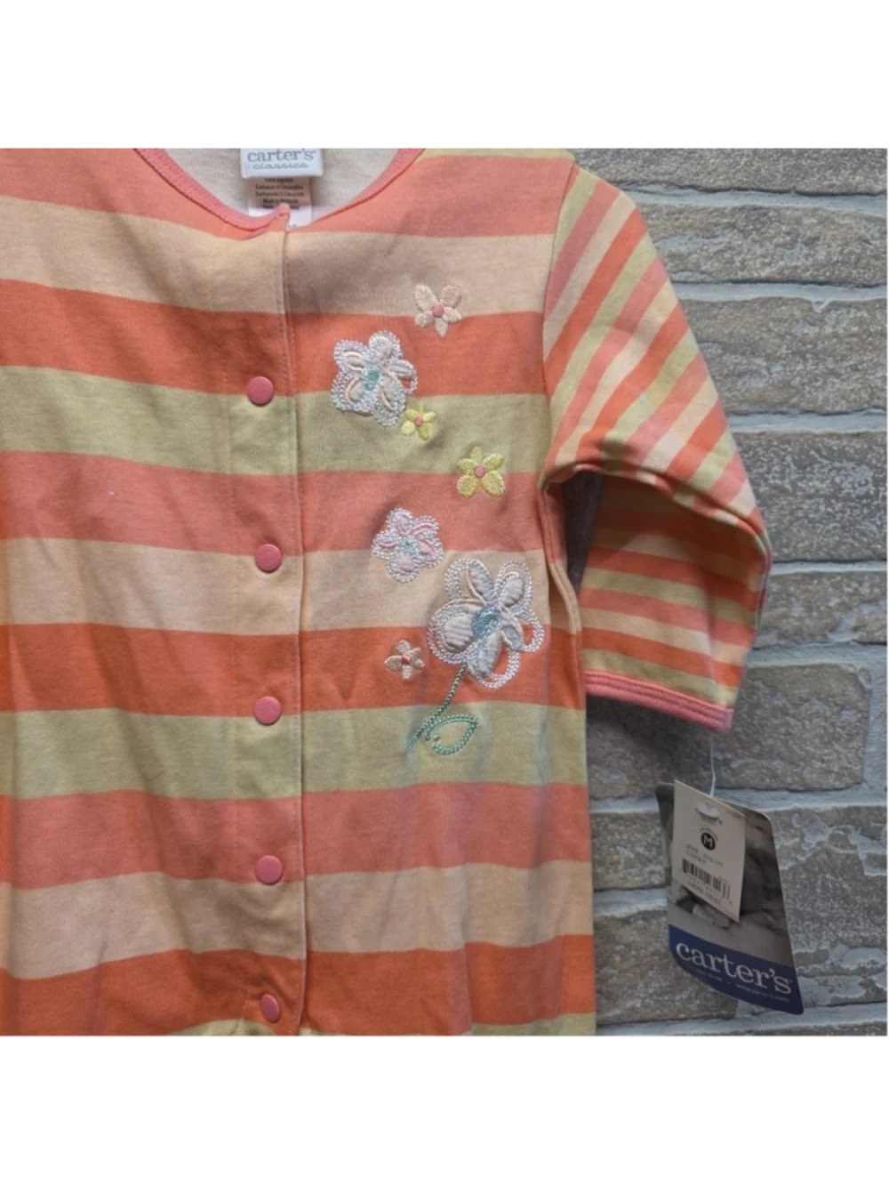 Baby Girl Clothes New Vintage Carter's 3-6 Month Striped Flower Footed Outfit